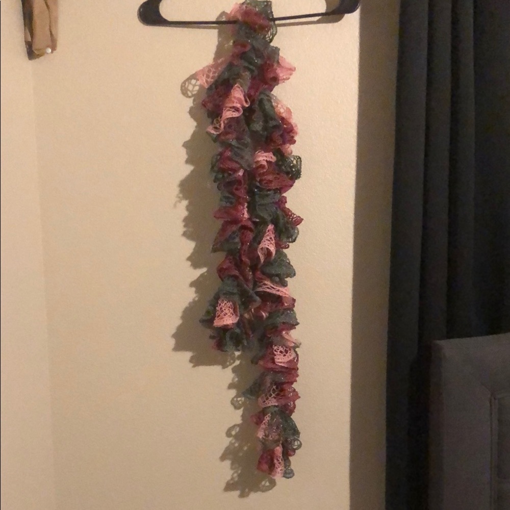 Pink and Gray Ruffled Scarf